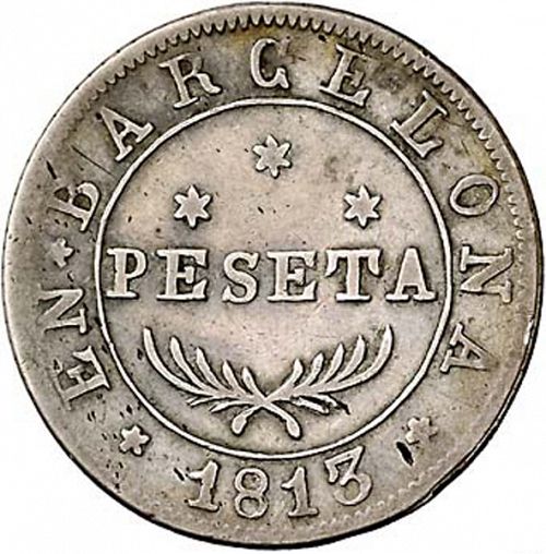 1 Peseta Reverse Image minted in SPAIN in 1813 (1808-13  -  JOSE NAPOLEON - Barcelona)  - The Coin Database