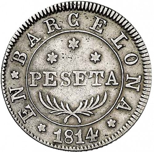 1 Peseta Reverse Image minted in SPAIN in 1814 (1808-13  -  JOSE NAPOLEON - Barcelona)  - The Coin Database