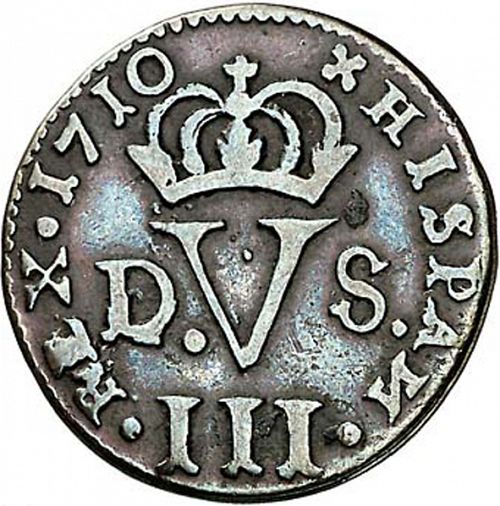 1 Treseta Reverse Image minted in SPAIN in 1710F (1700-46  -  FELIPE V - Local Coinage)  - The Coin Database