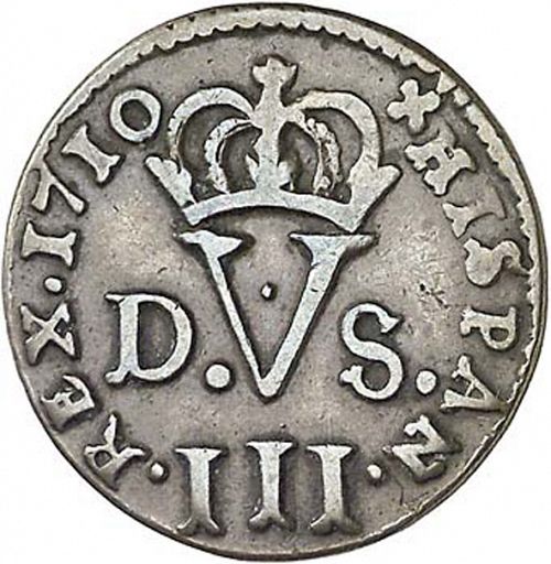 1 Treseta Reverse Image minted in SPAIN in 1710F (1700-46  -  FELIPE V - Local Coinage)  - The Coin Database