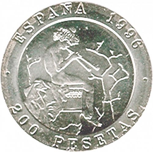200 Pesetas Reverse Image minted in SPAIN in 1996 (1982-01  -  JUAN CARLOS I - New Design)  - The Coin Database