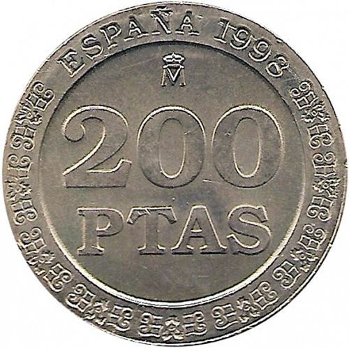 200 Pesetas Reverse Image minted in SPAIN in 1998 (1982-01  -  JUAN CARLOS I - New Design)  - The Coin Database