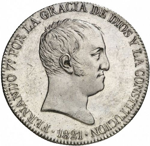20 Reales Obverse Image minted in SPAIN in 1821SR (1821-33  -  FERNANDO VII - Vellon Coinage)  - The Coin Database