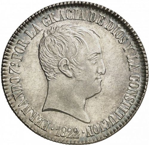 20 Reales Obverse Image minted in SPAIN in 1822SR (1821-33  -  FERNANDO VII - Vellon Coinage)  - The Coin Database