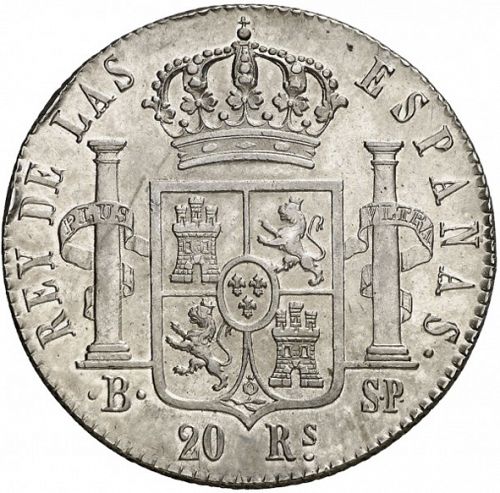20 Reales Reverse Image minted in SPAIN in 1823SP (1821-33  -  FERNANDO VII - Vellon Coinage)  - The Coin Database