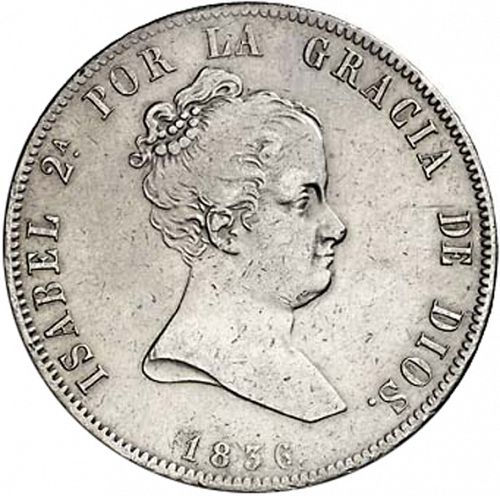 20 Reales Obverse Image minted in SPAIN in 1836CR (1833-48  -  ISABEL II)  - The Coin Database