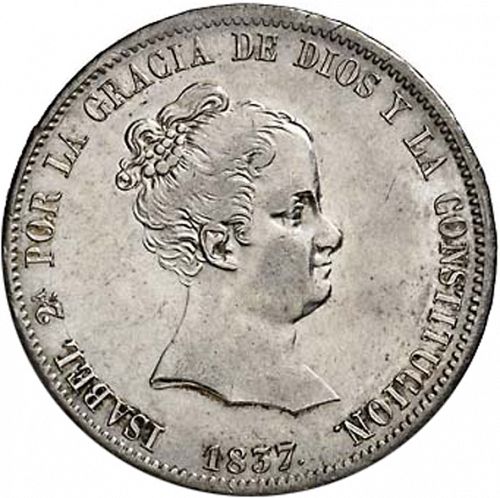 20 Reales Obverse Image minted in SPAIN in 1837CR (1833-48  -  ISABEL II)  - The Coin Database