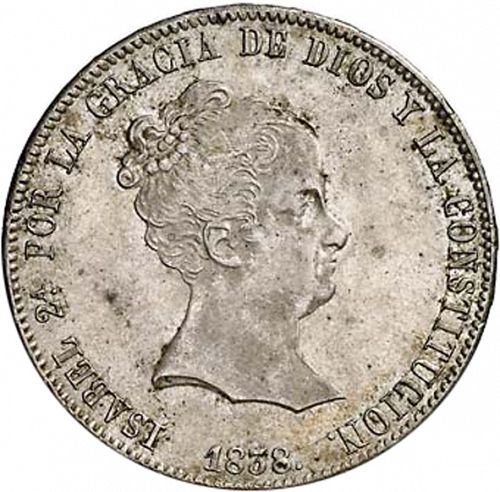 20 Reales Obverse Image minted in SPAIN in 1838CL (1833-48  -  ISABEL II)  - The Coin Database