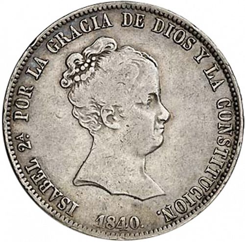 20 Reales Obverse Image minted in SPAIN in 1840CL (1833-48  -  ISABEL II)  - The Coin Database