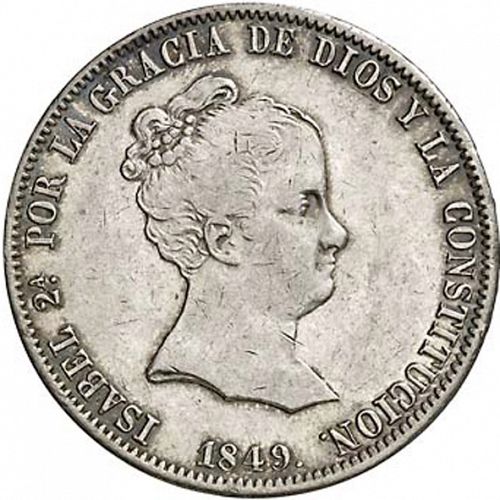 20 Reales Obverse Image minted in SPAIN in 1849CL (1833-48  -  ISABEL II)  - The Coin Database