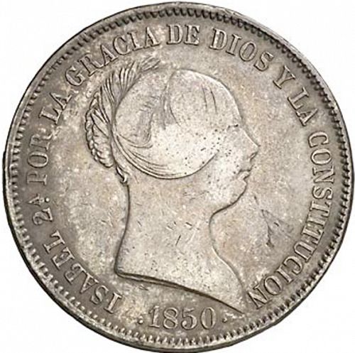 20 Reales Obverse Image minted in SPAIN in 1850 (1849-64  -  ISABEL II - Decimal Coinage)  - The Coin Database