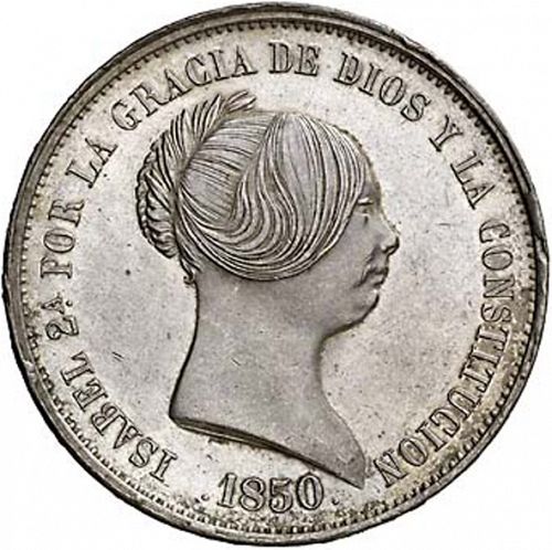 20 Reales Obverse Image minted in SPAIN in 1850 (1849-64  -  ISABEL II - Decimal Coinage)  - The Coin Database