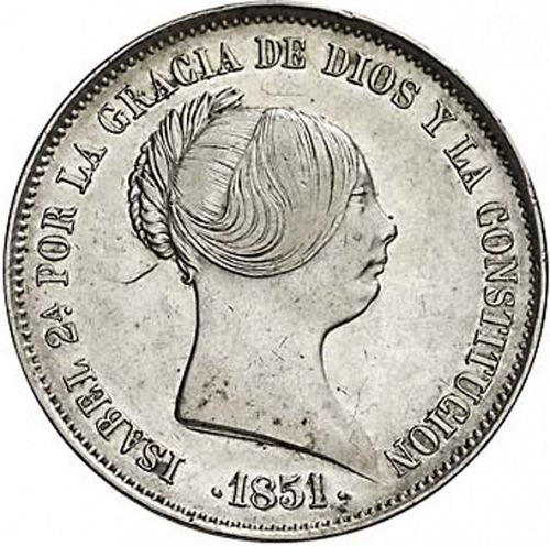 20 Reales Obverse Image minted in SPAIN in 1851 (1849-64  -  ISABEL II - Decimal Coinage)  - The Coin Database