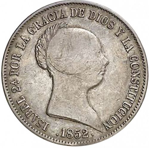 20 Reales Obverse Image minted in SPAIN in 1852 (1849-64  -  ISABEL II - Decimal Coinage)  - The Coin Database