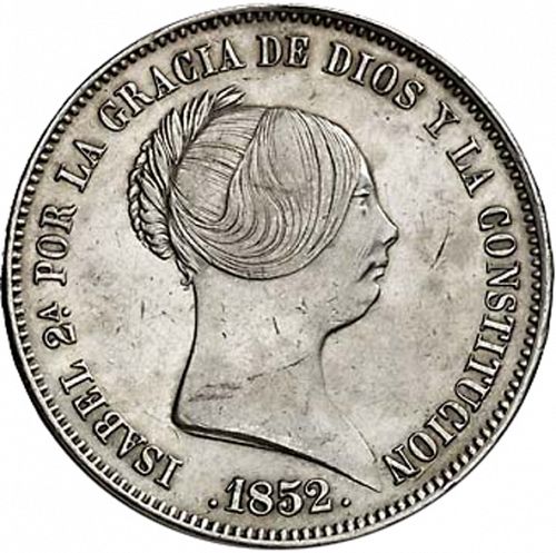 20 Reales Obverse Image minted in SPAIN in 1852 (1849-64  -  ISABEL II - Decimal Coinage)  - The Coin Database