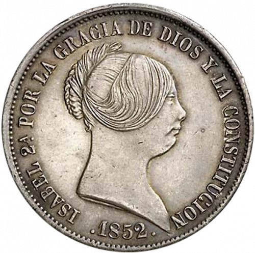 20 Reales Obverse Image minted in SPAIN in 1852 (1849-64  -  ISABEL II - Decimal Coinage)  - The Coin Database