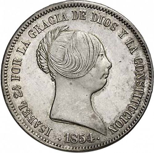 20 Reales Obverse Image minted in SPAIN in 1854 (1849-64  -  ISABEL II - Decimal Coinage)  - The Coin Database