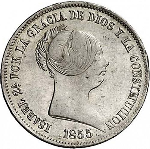 20 Reales Obverse Image minted in SPAIN in 1855 (1849-64  -  ISABEL II - Decimal Coinage)  - The Coin Database