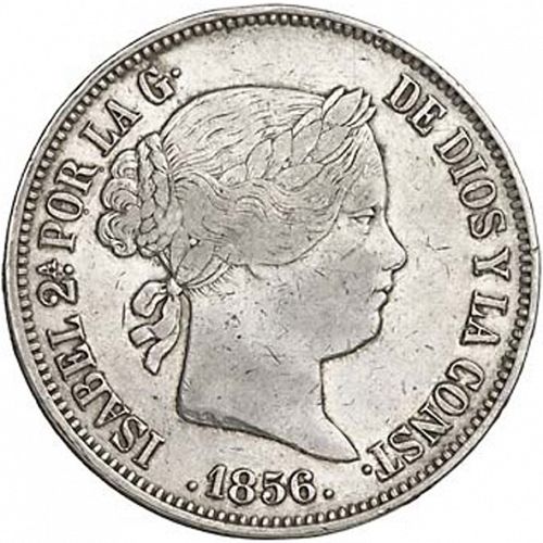 20 Reales Obverse Image minted in SPAIN in 1856 (1849-64  -  ISABEL II - Decimal Coinage)  - The Coin Database