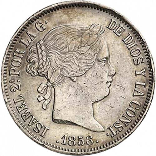 20 Reales Obverse Image minted in SPAIN in 1856 (1849-64  -  ISABEL II - Decimal Coinage)  - The Coin Database