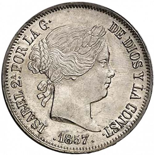 20 Reales Obverse Image minted in SPAIN in 1857 (1849-64  -  ISABEL II - Decimal Coinage)  - The Coin Database