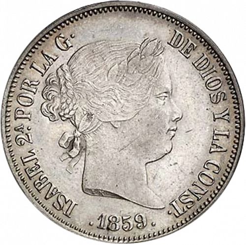 20 Reales Obverse Image minted in SPAIN in 1859 (1849-64  -  ISABEL II - Decimal Coinage)  - The Coin Database