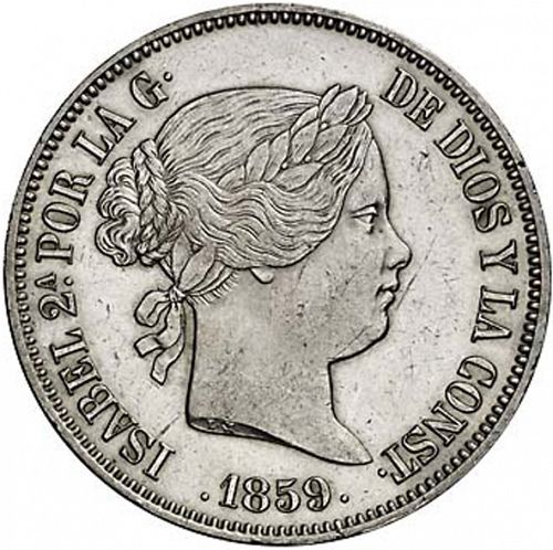 20 Reales Obverse Image minted in SPAIN in 1859 (1849-64  -  ISABEL II - Decimal Coinage)  - The Coin Database