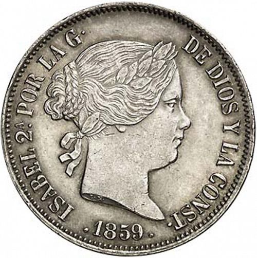 20 Reales Obverse Image minted in SPAIN in 1859 (1849-64  -  ISABEL II - Decimal Coinage)  - The Coin Database