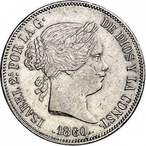 20 Reales Obverse Image minted in SPAIN in 1860 (1849-64  -  ISABEL II - Decimal Coinage)  - The Coin Database