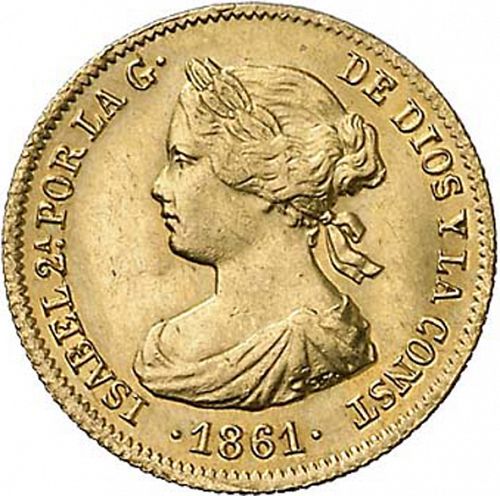 20 Reales Obverse Image minted in SPAIN in 1861 (1849-64  -  ISABEL II - Decimal Coinage)  - The Coin Database