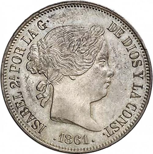 20 Reales Obverse Image minted in SPAIN in 1861 (1849-64  -  ISABEL II - Decimal Coinage)  - The Coin Database