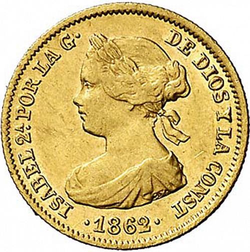20 Reales Obverse Image minted in SPAIN in 1862 (1849-64  -  ISABEL II - Decimal Coinage)  - The Coin Database