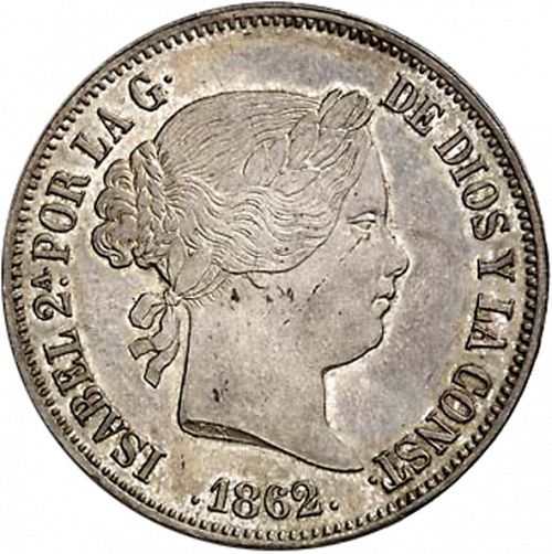 20 Reales Obverse Image minted in SPAIN in 1862 (1849-64  -  ISABEL II - Decimal Coinage)  - The Coin Database