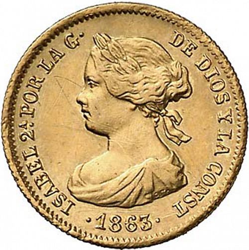 20 Reales Obverse Image minted in SPAIN in 1863 (1849-64  -  ISABEL II - Decimal Coinage)  - The Coin Database
