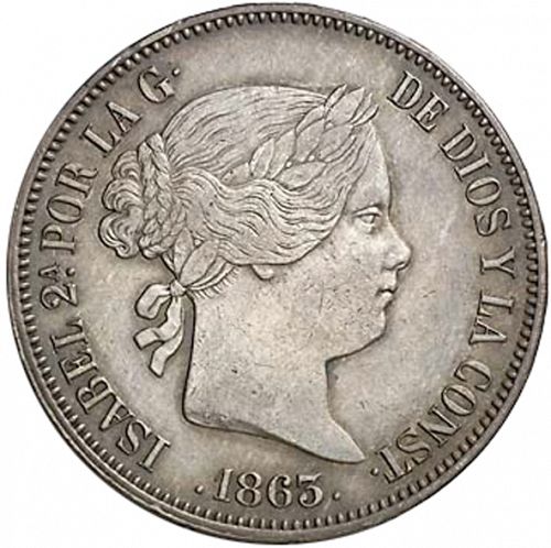 20 Reales Obverse Image minted in SPAIN in 1863 (1849-64  -  ISABEL II - Decimal Coinage)  - The Coin Database