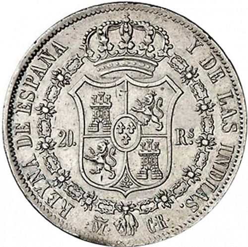 20 Reales Reverse Image minted in SPAIN in 1836CR (1833-48  -  ISABEL II)  - The Coin Database