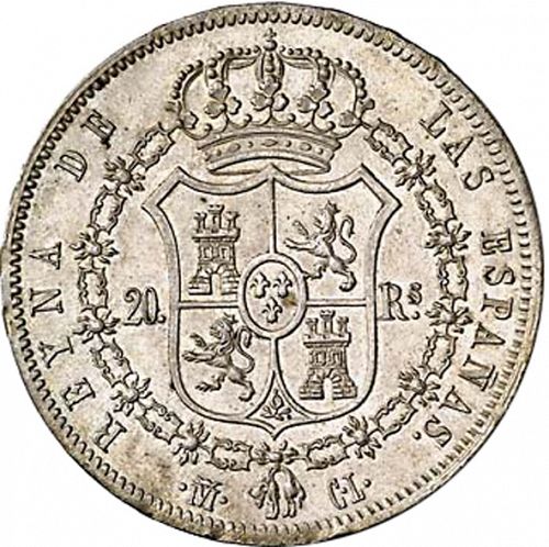 20 Reales Reverse Image minted in SPAIN in 1838CL (1833-48  -  ISABEL II)  - The Coin Database