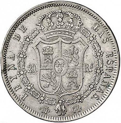 20 Reales Reverse Image minted in SPAIN in 1848CL (1833-48  -  ISABEL II)  - The Coin Database