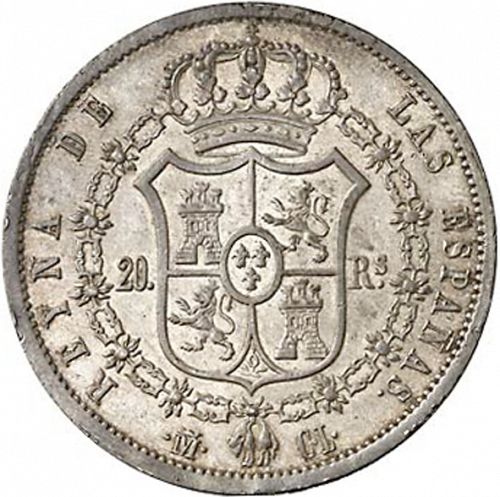 20 Reales Reverse Image minted in SPAIN in 1849CL (1833-48  -  ISABEL II)  - The Coin Database