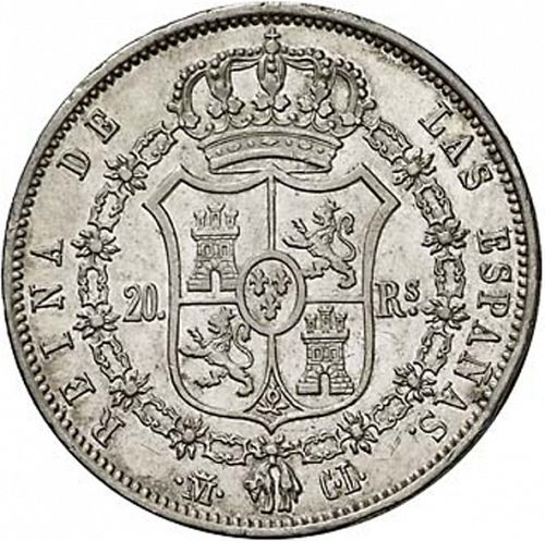 20 Reales Reverse Image minted in SPAIN in 1850CL (1833-48  -  ISABEL II)  - The Coin Database