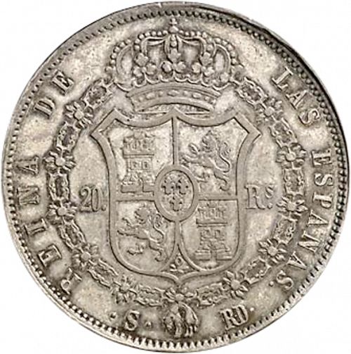 20 Reales Reverse Image minted in SPAIN in 1850RD (1833-48  -  ISABEL II)  - The Coin Database