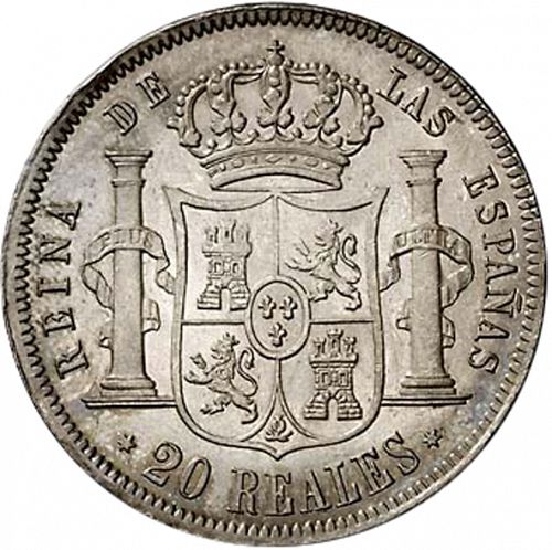 20 Reales Reverse Image minted in SPAIN in 1854 (1849-64  -  ISABEL II - Decimal Coinage)  - The Coin Database
