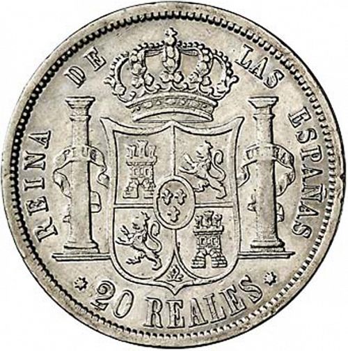 20 Reales Reverse Image minted in SPAIN in 1854 (1849-64  -  ISABEL II - Decimal Coinage)  - The Coin Database