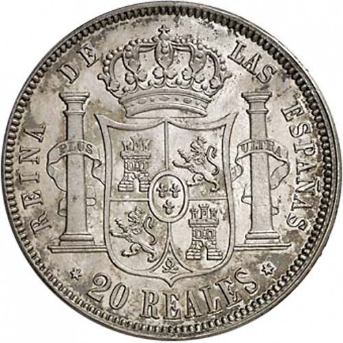 20 Reales Reverse Image minted in SPAIN in 1855 (1849-64  -  ISABEL II - Decimal Coinage)  - The Coin Database