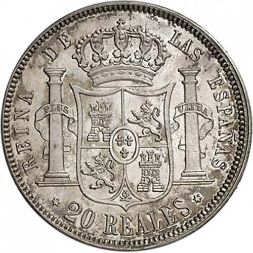 20 Reales Reverse Image minted in SPAIN in 1855 (1849-64  -  ISABEL II - Decimal Coinage)  - The Coin Database