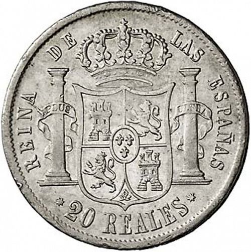 20 Reales Reverse Image minted in SPAIN in 1855 (1849-64  -  ISABEL II - Decimal Coinage)  - The Coin Database