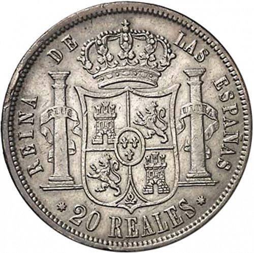20 Reales Reverse Image minted in SPAIN in 1856 (1849-64  -  ISABEL II - Decimal Coinage)  - The Coin Database