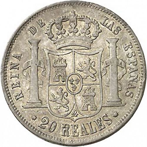 20 Reales Reverse Image minted in SPAIN in 1857 (1849-64  -  ISABEL II - Decimal Coinage)  - The Coin Database