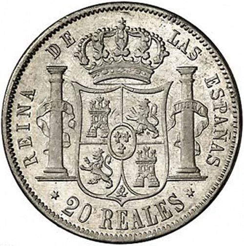 20 Reales Reverse Image minted in SPAIN in 1857 (1849-64  -  ISABEL II - Decimal Coinage)  - The Coin Database