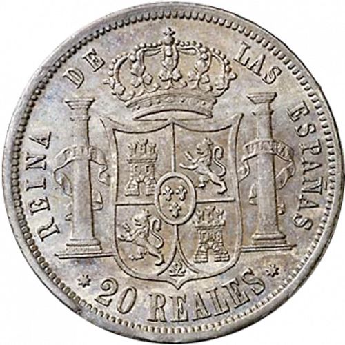20 Reales Reverse Image minted in SPAIN in 1857 (1849-64  -  ISABEL II - Decimal Coinage)  - The Coin Database